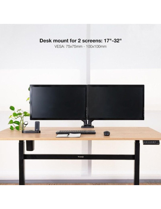 Soporte de Mesa para 2 Monitores TooQ DB5132TNR-B/ Giratorio/ Inclinable/ hasta 9kg