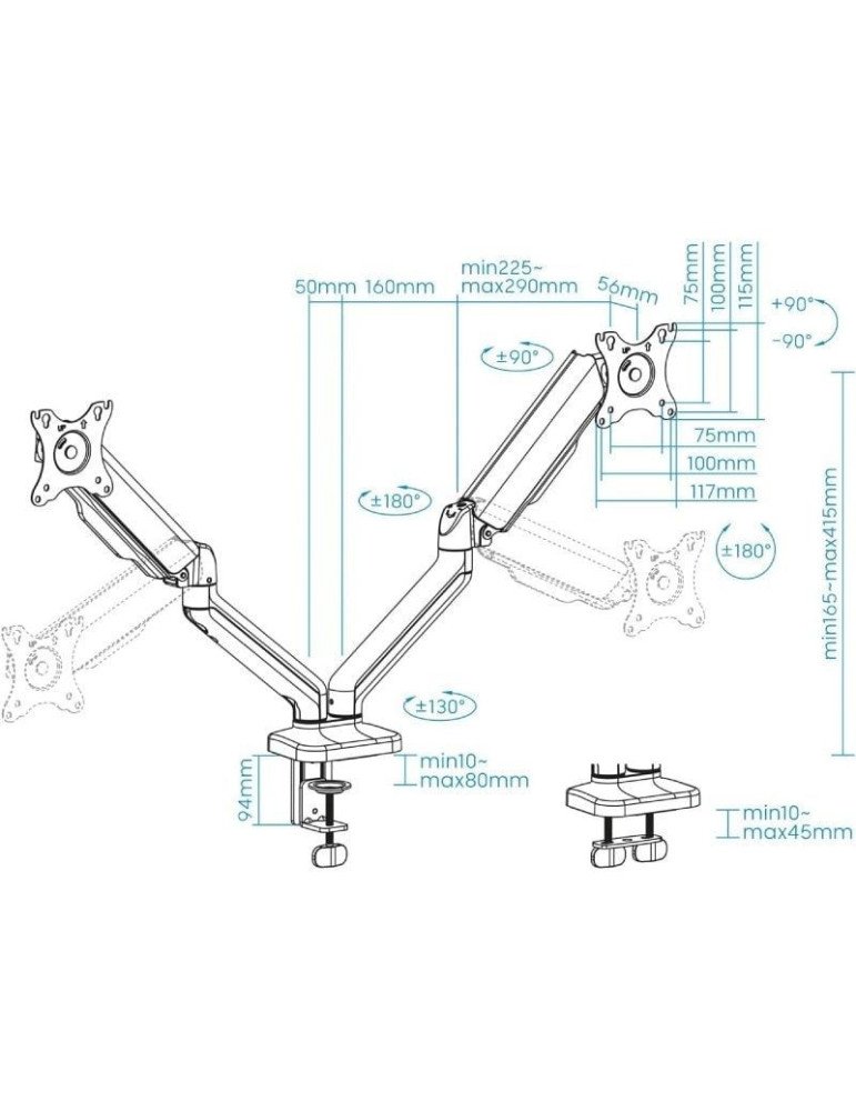 Soporte de Mesa para 2 Monitores TooQ DB5132TNR-B/ Giratorio/ Inclinable/ hasta 9kg