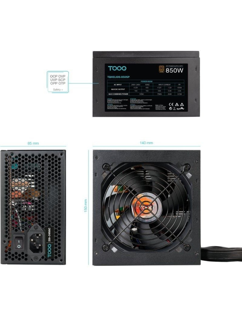 Fuente de Alimentación TooQ TQHELIOS-850SP/ 850W/ Ventilador 12cm/ 80 Plus Bronze