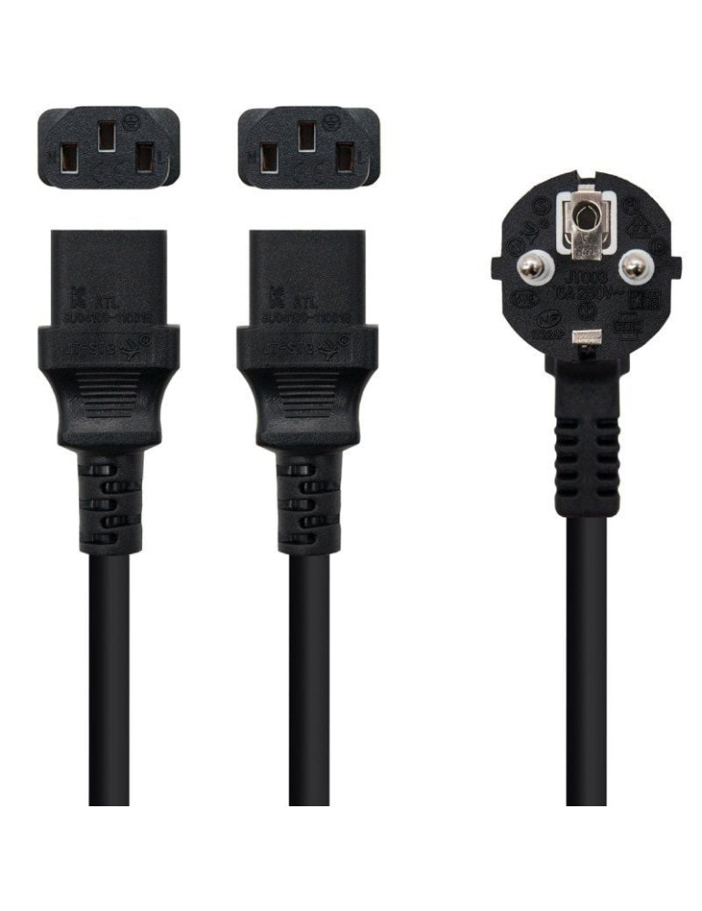 Cable Alimentación Nanocable 10.22.0100-L300/ Schuko Macho - 2 x C13 Hembra/ 3m/ Negro