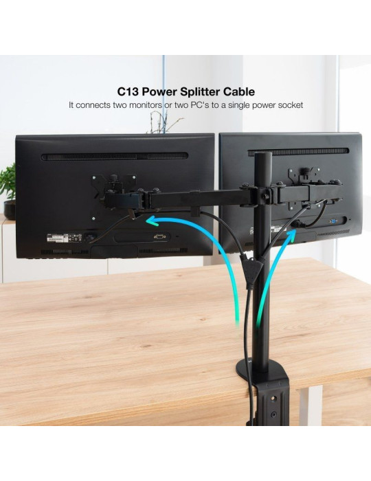 Cable Alimentación Nanocable 10.22.0100-L300/ Schuko Macho - 2 x C13 Hembra/ 3m/ Negro