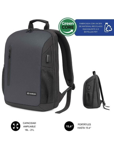 Mochila Subblim Xpand Air Padding Backpack para Portátiles hasta 15.6"/ 21L/ Puerto USB/ Negro