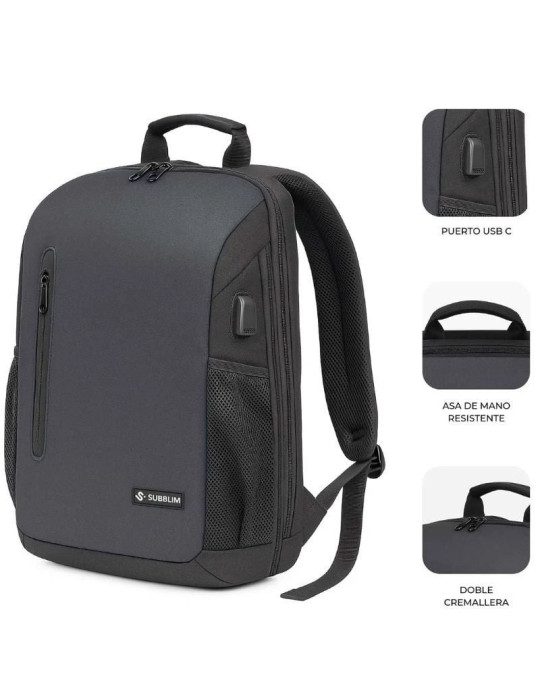 Mochila Subblim Xpand Air Padding Backpack para Portátiles hasta 15.6"/ 21L/ Puerto USB/ Negro