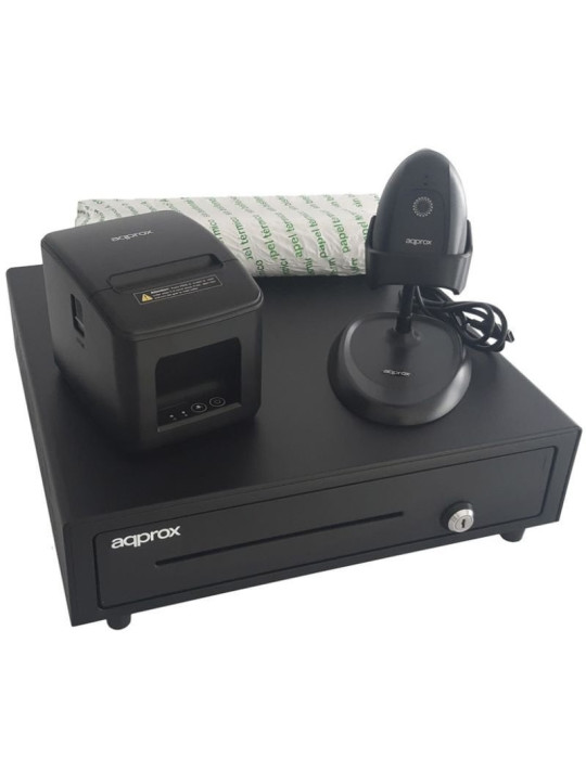 Pack Approx appPOSPACK4180LAN Cajón Portamonedas/ Impresora Térmica/ Lector de Códigos y Rollos Térmicos