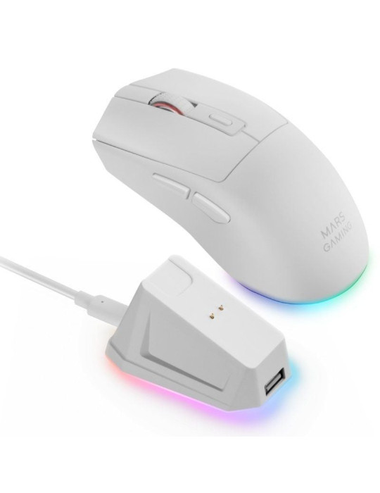 Ratón Gaming Inalámbrico Mars Gaming MM-T3/ Batería recargable/ Hasta 14400 DPI/ Blanco