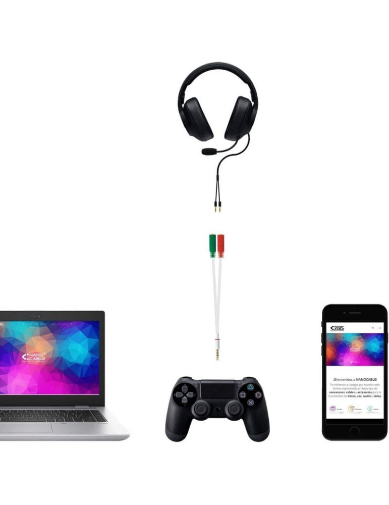 Cable Estéreo Nanocable 10.24.1201/ Jack 3.5 Macho - 2x Jack 3.5 Hembra/ 20cm/ Blanco