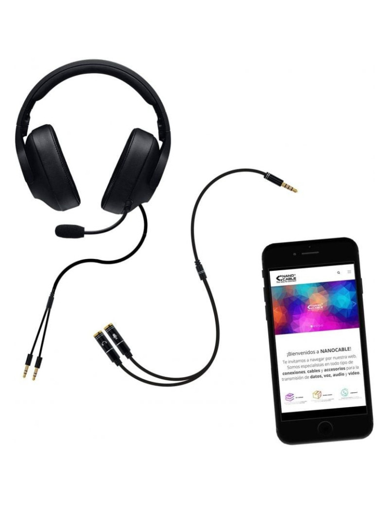 Cable Estéreo Nanocable 10.24.1202/ Jack 3.5 Macho - 2x Jack 3.5 Hembra/ 30cm/ Negro