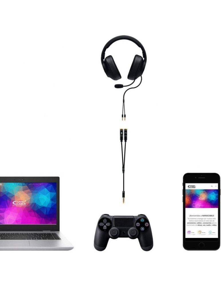 Cable Estéreo Nanocable 10.24.1202/ Jack 3.5 Macho - 2x Jack 3.5 Hembra/ 30cm/ Negro