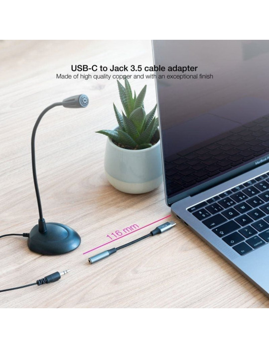 Conversor USB Tipo-C Nanocable 10.24.1204/ USB Tipo-C Macho - Jack 3.5 Hembra