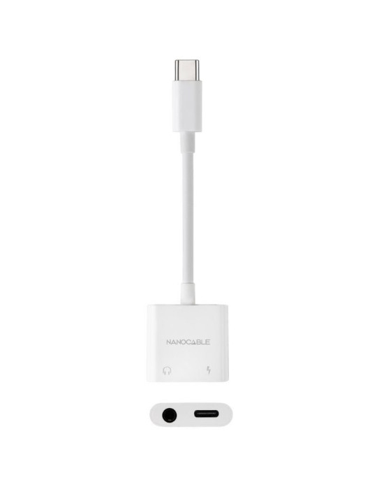 Adaptador Audio Nanocable 10.24.1206/ USB Tipo-C Macho - Jack 3.5 Hembra/ USB Tipo-C Hembra/ Blanco