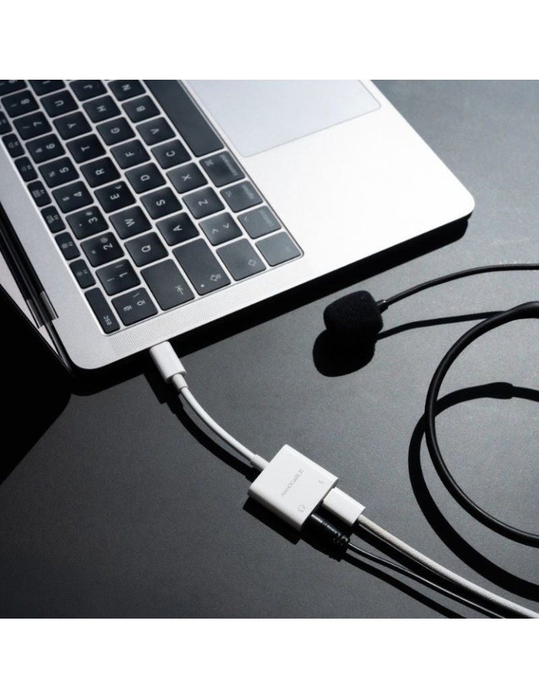 Adaptador Audio Nanocable 10.24.1206/ USB Tipo-C Macho - Jack 3.5 Hembra/ USB Tipo-C Hembra/ Blanco