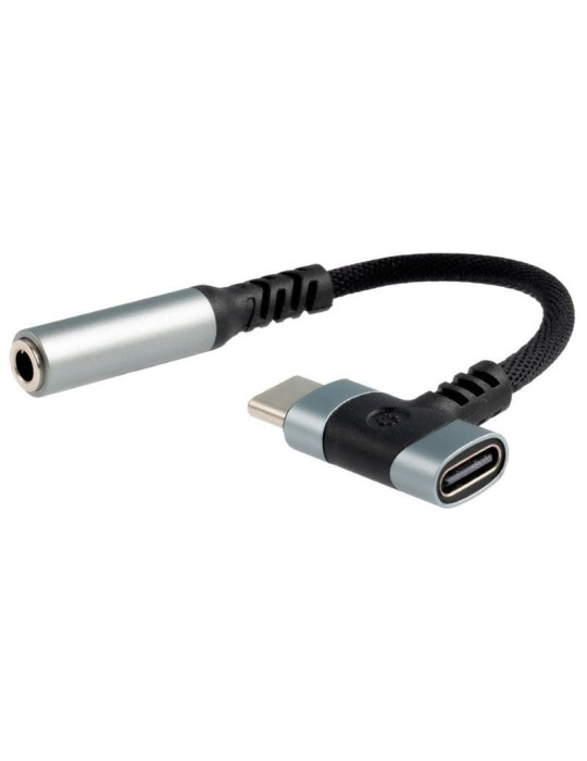Cable Conversor Audio Nanocable 10.24.1207/ USB Tipo-C Macho - Jack 3.5/ USB Tipo-C Hembra/ 10cm/ Negro