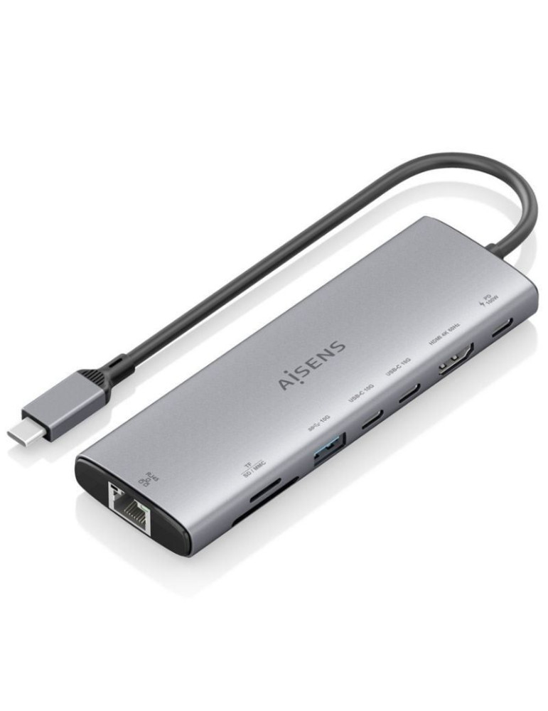 Docking USB Tipo-C Aisens ASUC-8P033-GR/ 1xHDMI 4K/ 1xUSB/ 2xUSB Tipo-C/ 1xRJ45/ 1xLector Tarjetas/ 1xUSB Tipo-C PD/ Gris