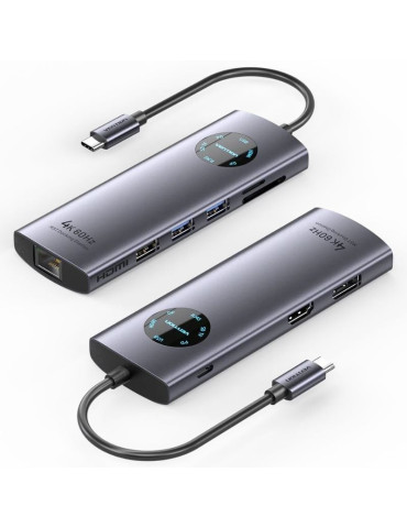 Docking USB Tipo-C Vention TQUHB/ 1xHDMI 4K/ 1xDisplayPort/ 3xUSB/ 1xRJ45/ 1xUSB Tipo-C PD/ 1xLector Tarjetas/ Gris