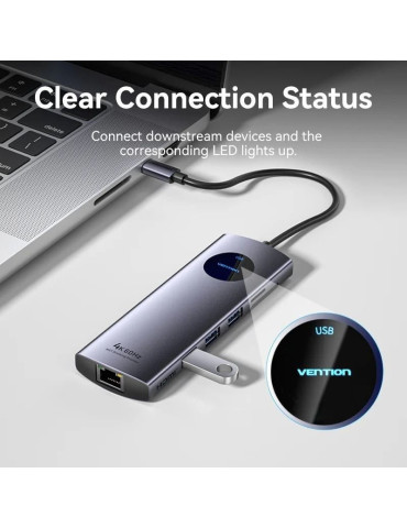 Docking USB Tipo-C Vention TQUHB/ 1xHDMI 4K/ 1xDisplayPort/ 3xUSB/ 1xRJ45/ 1xUSB Tipo-C PD/ 1xLector Tarjetas/ Gris 2