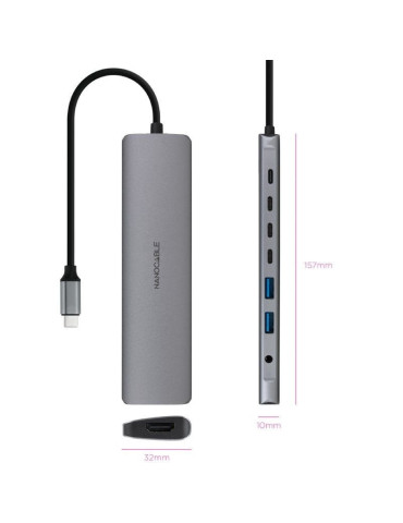 Docking Tipo-C Nanocable 10.16.4608/ 2xUSB/ 3xUSB Tipo-C/ 1xHDMI 4K/ 1xJack 3.5/ 1xUSB Tipo-C PD/ Gris 2