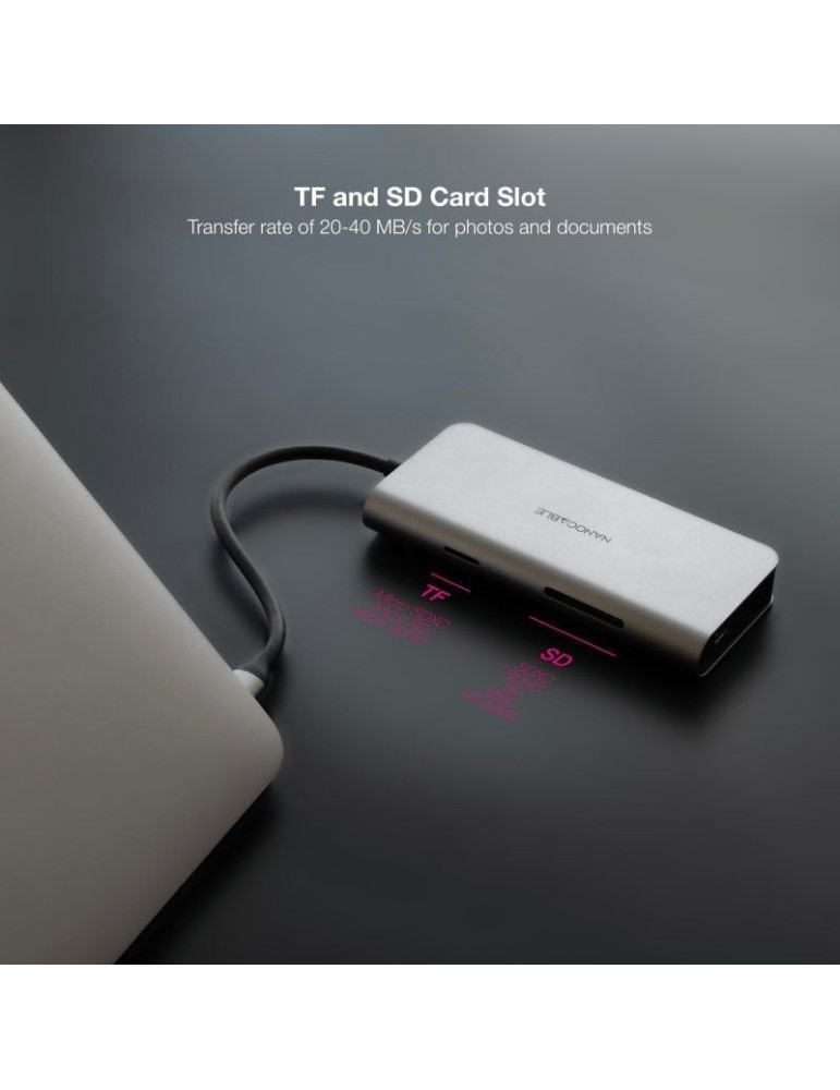 Docking Tipo-C Nanocable 10.16.4609/ 3xUSB/ 1xHDMI 4K/ 1xRJ45/ 1xLector tarjetas/ 1xUSB Tipo-C PD/ Gris