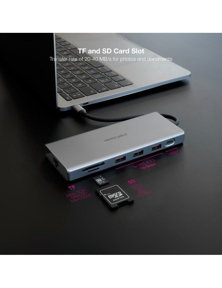 Docking Tipo-C Nanocable 10.16.4612/ 3xUSB/ 1xUSB Tipo-C/ 2xHDMI 4K/ 1xDisplayPort/ 1xRJ45/ 1xLector tarjetas/ 1xJack 3.5/ 1xUSB