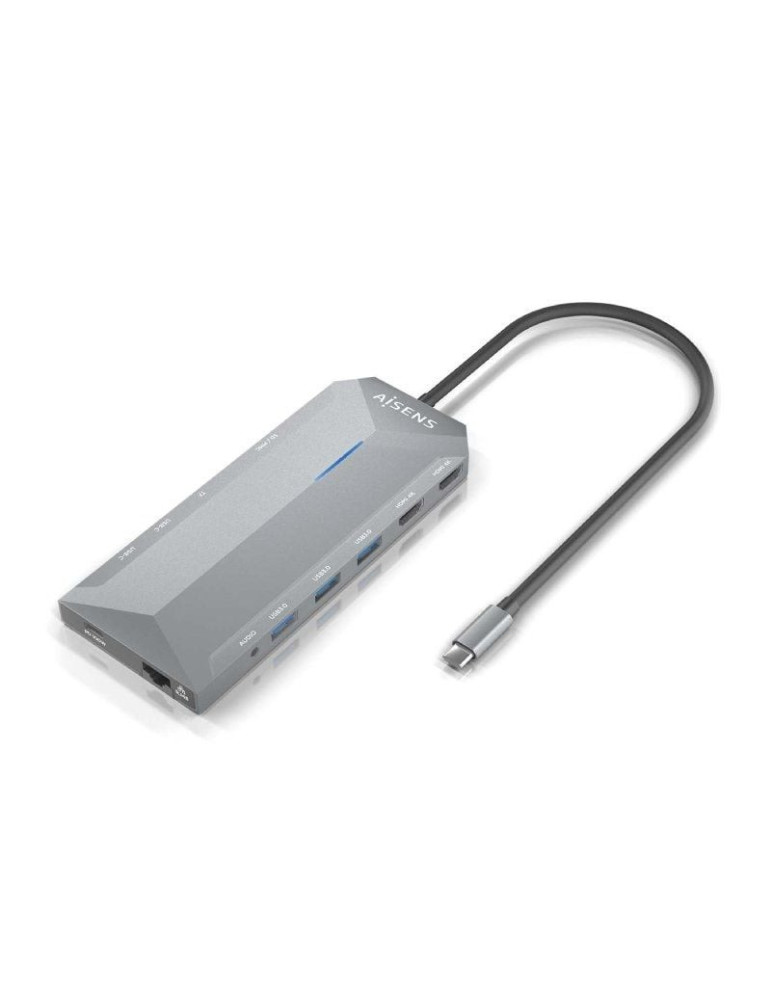 Docking USB Tipo-C Aisens ASUC-12P005-GR/ 2xHDMI 4K/ 3xUSB/ 2xUSB Tipo-C/ 1xRJ45/ 1xAudio/ 1xLector Tarjetas/ 1x Jack/ 1xUSB Tip