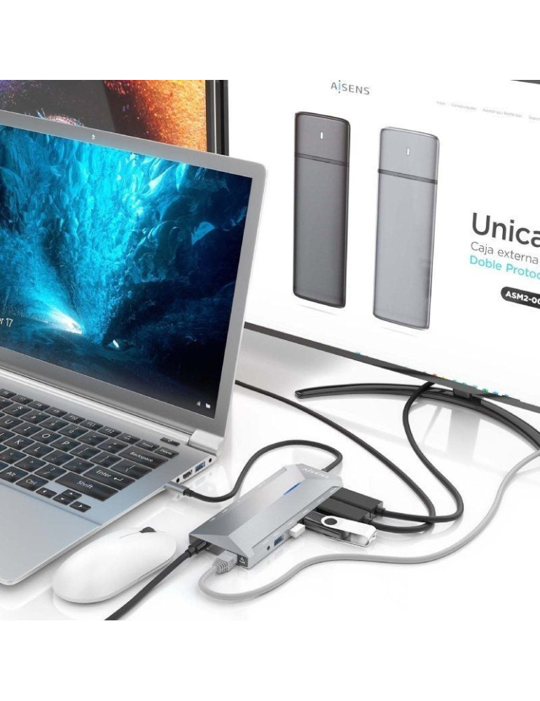 Docking USB Tipo-C Aisens ASUC-12P005-GR/ 2xHDMI 4K/ 3xUSB/ 2xUSB Tipo-C/ 1xRJ45/ 1xAudio/ 1xLector Tarjetas/ 1x Jack/ 1xUSB Tip