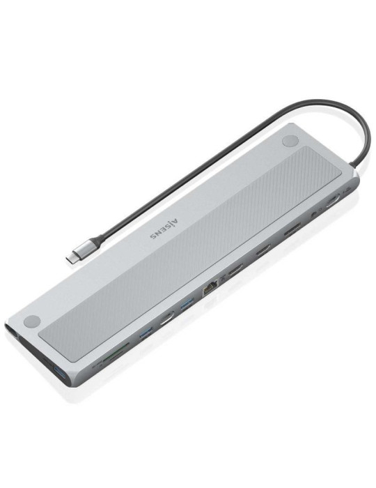 Docking USB Tipo-C Aisens ASUC-12P020-GR/ 2xHDMI 4K/ 3xUSB/ 1xUSB Tipo-C/ 1xRJ45/ 1xDisplayPort/ 1xLector Tarjetas/ 1xUSB Tipo-C