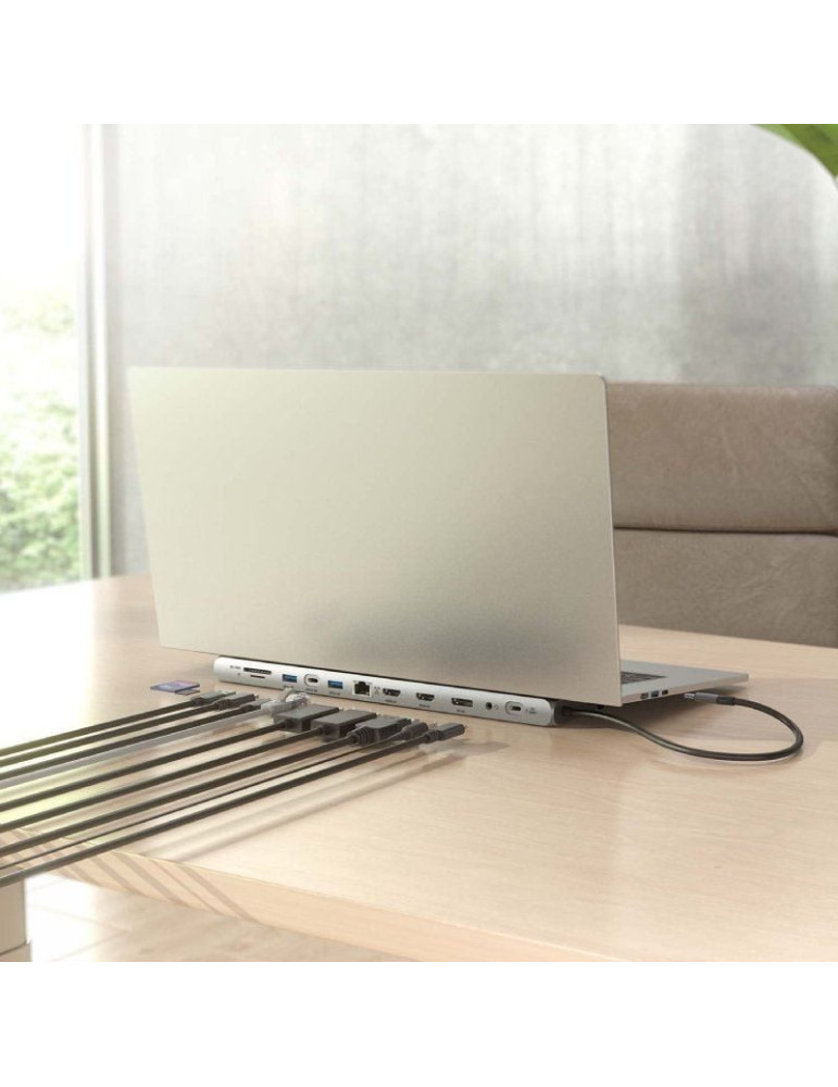 Docking USB Tipo-C Aisens ASUC-12P020-GR/ 2xHDMI 4K/ 3xUSB/ 1xUSB Tipo-C/ 1xRJ45/ 1xDisplayPort/ 1xLector Tarjetas/ 1xUSB Tipo-C