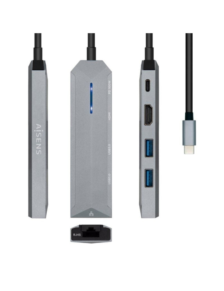 Docking USB Tipo-C Aisens ASUC-5P003-GR/ 1xHDMI 4K/ 2xUSB/ 1xRJ45/ 1xUSB Tipo-C PD/ Gris