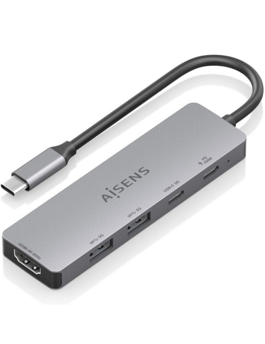 Docking USB Tipo-C Aisens ASUC-5P028-GR/ 1xHDMI 4K/ 2xUSB/ 2xUSB Tipo-C/ 1xUSB Tipo-C PD/ Gris