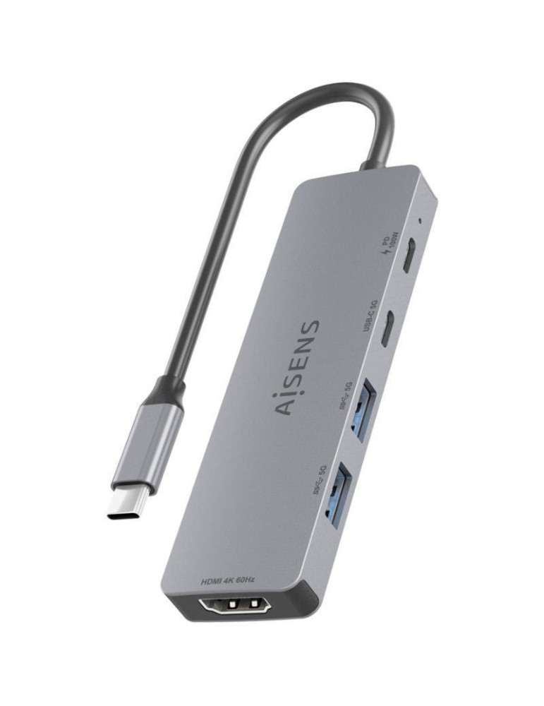 Docking USB Tipo-C Aisens ASUC-5P028-GR/ 1xHDMI 4K/ 2xUSB/ 2xUSB Tipo-C/ 1xUSB Tipo-C PD/ Gris
