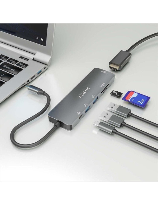 Docking USB Tipo-C Aisens ASUC-6P016-GR/ 1xHDMI 4K/ 2xUSB/ 1xLector Tarjetas/ 1xUSB Tipo-C PD/ Gris