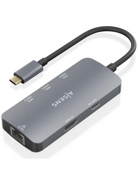Docking USB Tipo-C Aisens ASUC-6P019-GR/ 1xHDMI 4K/ 3xUSB/ 1xRJ45/ 1xUSB Tipo-C PD/ Gris