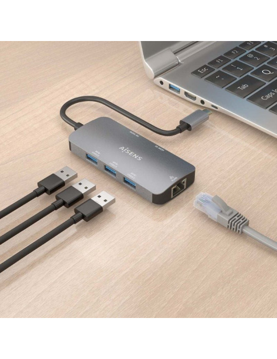 Docking USB Tipo-C Aisens ASUC-6P019-GR/ 1xHDMI 4K/ 3xUSB/ 1xRJ45/ 1xUSB Tipo-C PD/ Gris