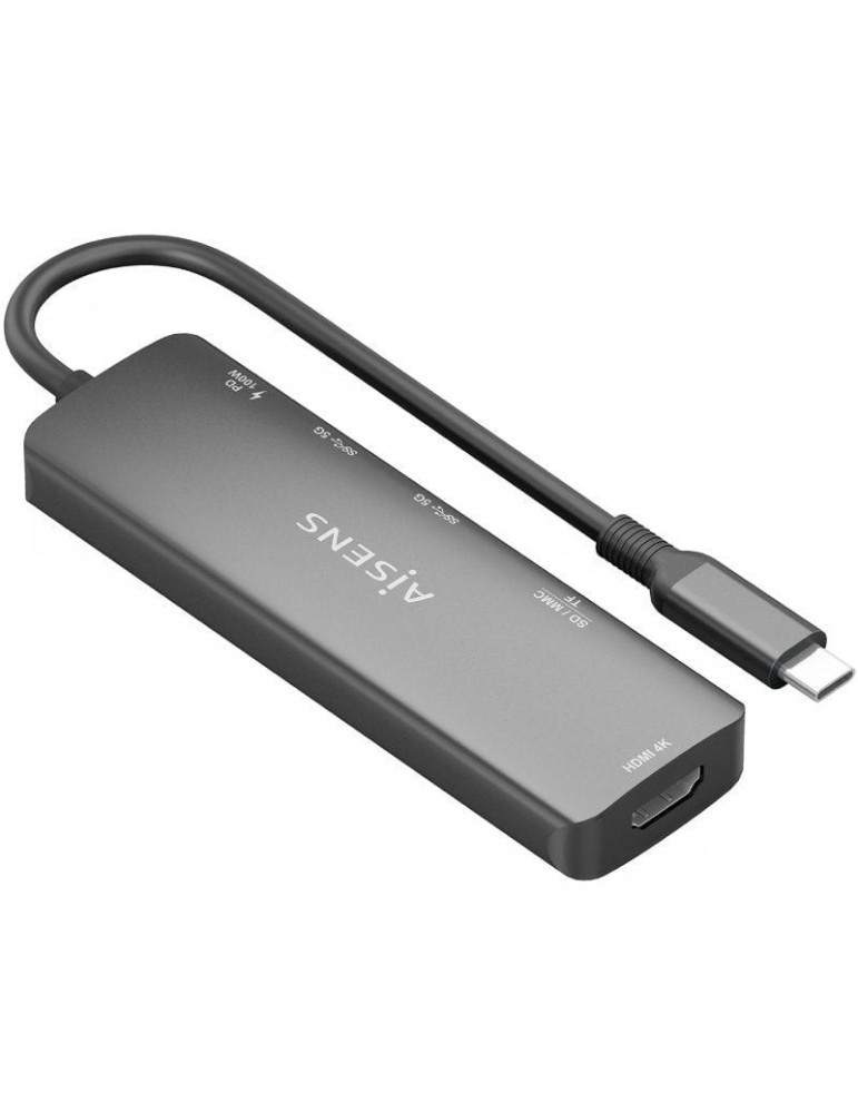 Docking USB Tipo-C Aisens ASUC-6P023-GR/ 1xHDMI 4K/ 2xUSB/ 1xUSB Tipo-C PD/ 1xLector Tarjetas/ Gris