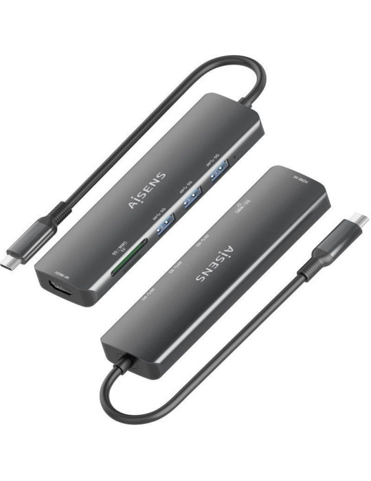 Docking USB Tipo-C Aisens ASUC-6P024-GR/ 1xHDMI 4K/ 3xUSB/ 1xLector Tarjetas/ Gris