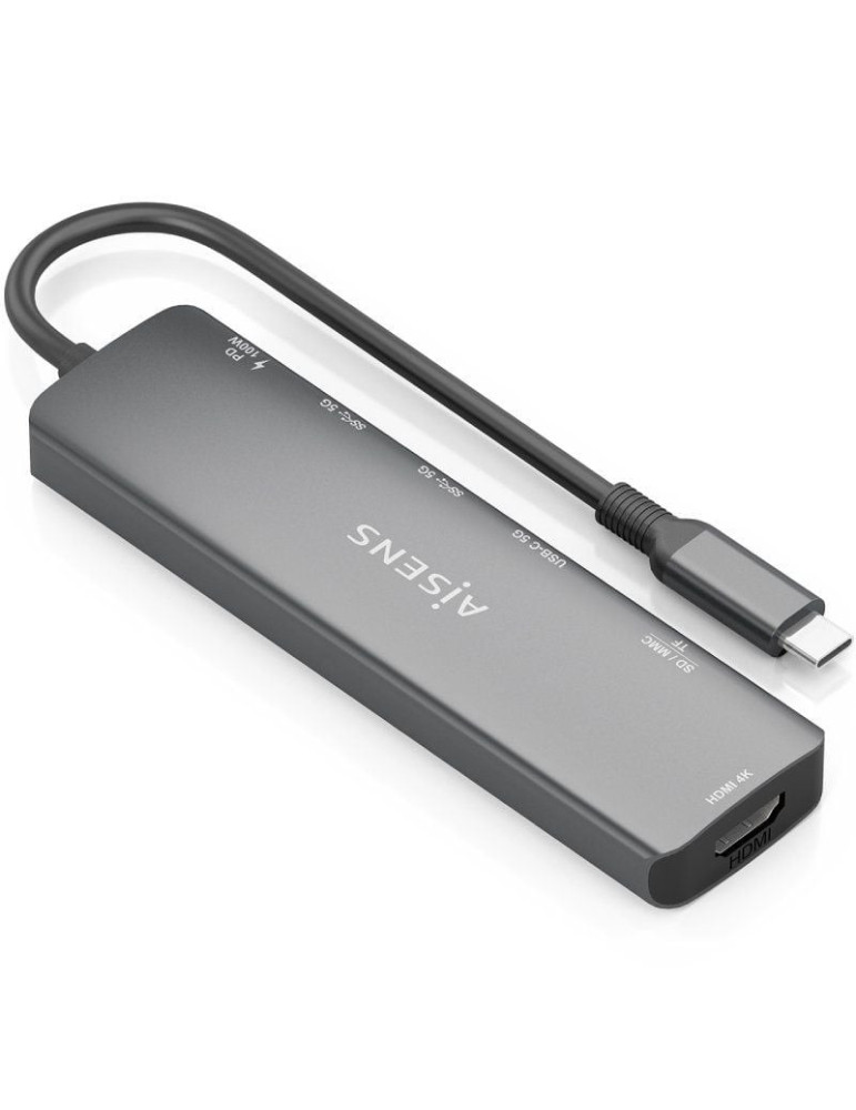 Docking USB Tipo-C Aisens ASUC-7P026-GR/ 1xHDMI 4K/ 2xUSB/ 1xUSB Tipo-C / 1xUSB Tipo-C PD/ 1xLector Tarjetas/ Gris