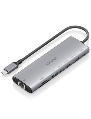 Docking USB Tipo-C Aisens ASUC-8P033-GR/ 1xHDMI 4K/ 1xUSB/ 2xUSB Tipo-C/ 1xRJ45/ 1xLector Tarjetas/ 1xUSB Tipo-C PD/ Gris