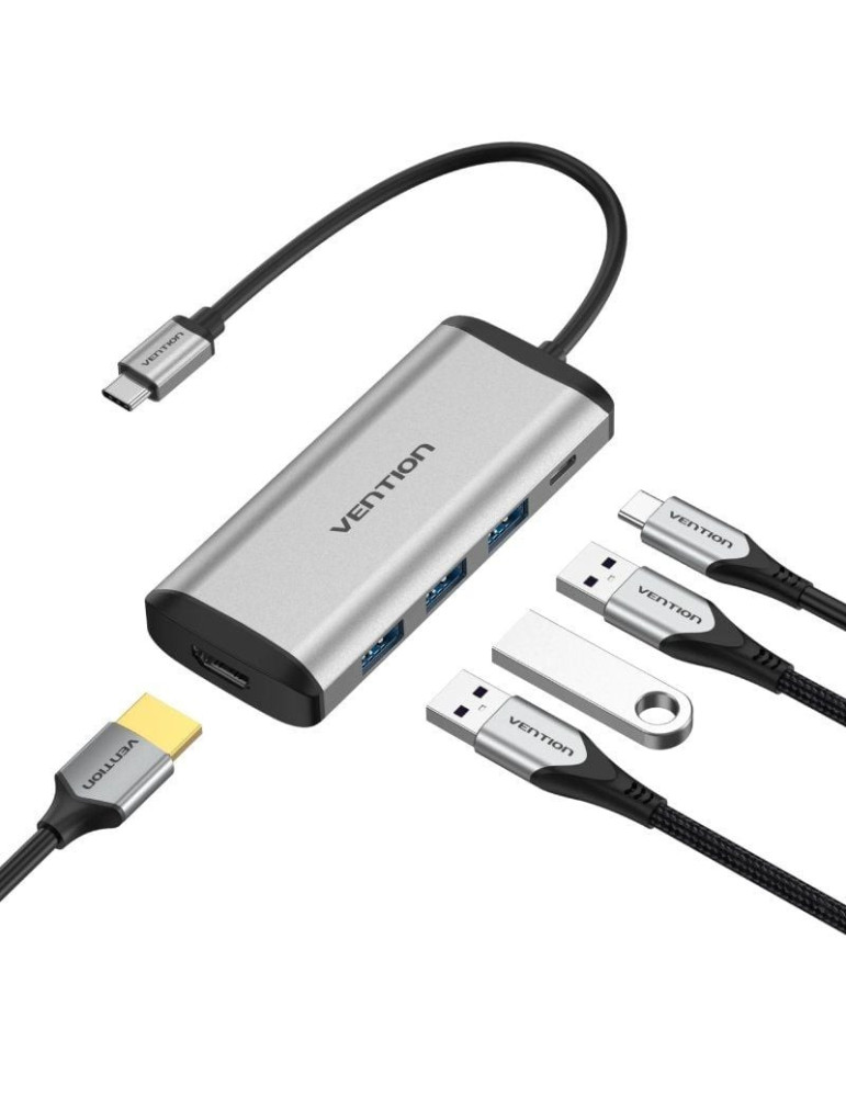 Docking USB Tipo-C Vention CNBHB/ 1xHDMI 4K/ 3xUSB/ 1xUSB Tipo-C PD/ Gris