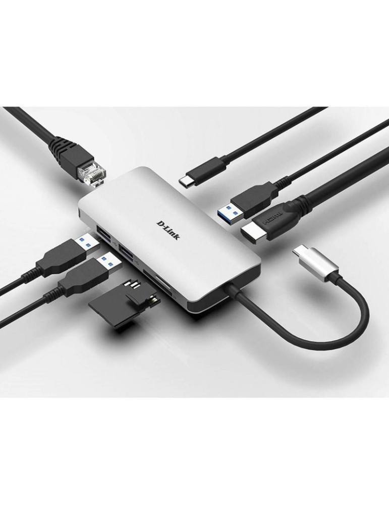 Docking USB Tipo-C D-Link DUB-M810/ 3xUSB/ 1xUSB Tipo-C/ 1xThunderbolt/ 1xHDMI 4K/ 1xRJ45/ 1xLector tarjetas/ Gris