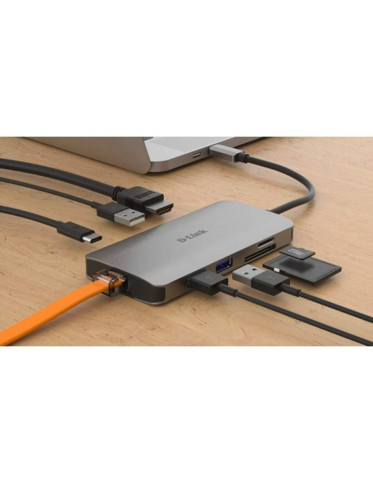 Docking USB Tipo-C D-Link DUB-M810/ 3xUSB/ 1xUSB Tipo-C/ 1xThunderbolt/ 1xHDMI 4K/ 1xRJ45/ 1xLector tarjetas/ Gris