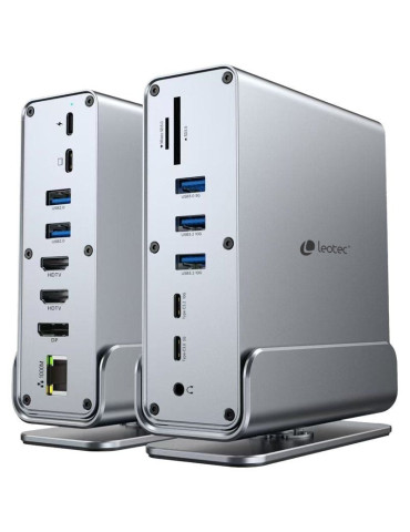 Docking USB Tipo-C Leotec LEDS06/ 5xUSB/ 2xUSB Tipo-C/ 1xUSB Tipo-C PD/ 1xDisplayPort/ 2xHDMI 4K/ 1xRJ45/ 1xJack 3.5/ 1xLector d 2