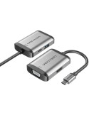 Conversor Vention TFAHB/ 1xUSB/ 1xHDMI/ 1xVGA/ 1xUSB Tipo-C PD/ Gris