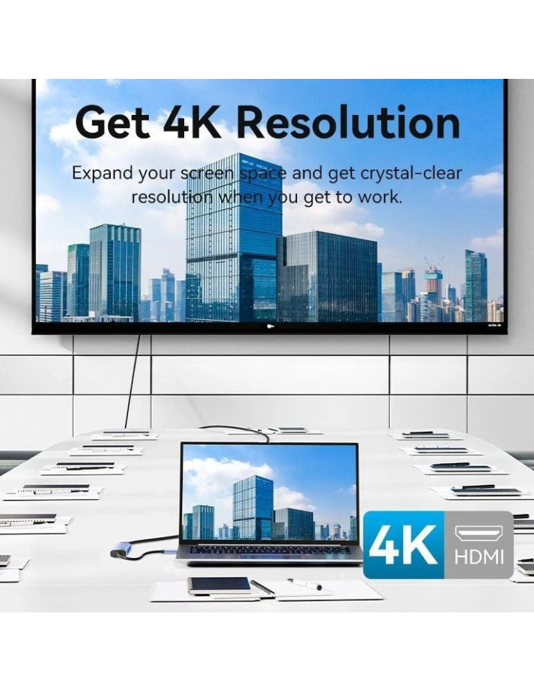 Docking USB Tipo-C Vention TGESB/ 3xUSB/ 1xHDMI 4K/ 1xUSB Tipo-C PD/ Azul