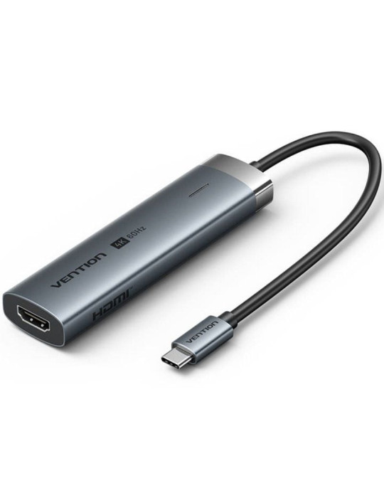 Docking USB Tipo-C Vention TGMHB/ 3xUSB/ 1xHDMI 4K/ 1xUSB Tipo-C PD/ Gris