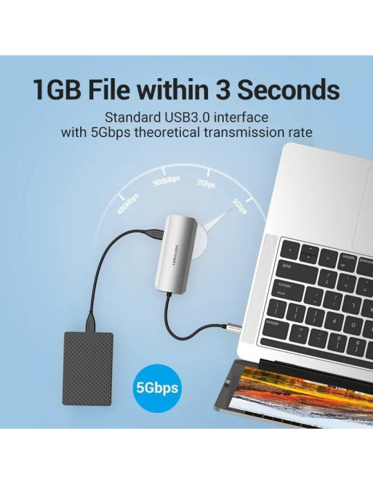Docking USB Tipo-C Vention TOHHB/ 1xHDMI 4K/ 3xUSB/ 1xRJ45/ 1xUSB Tipo-C PD/ Gris