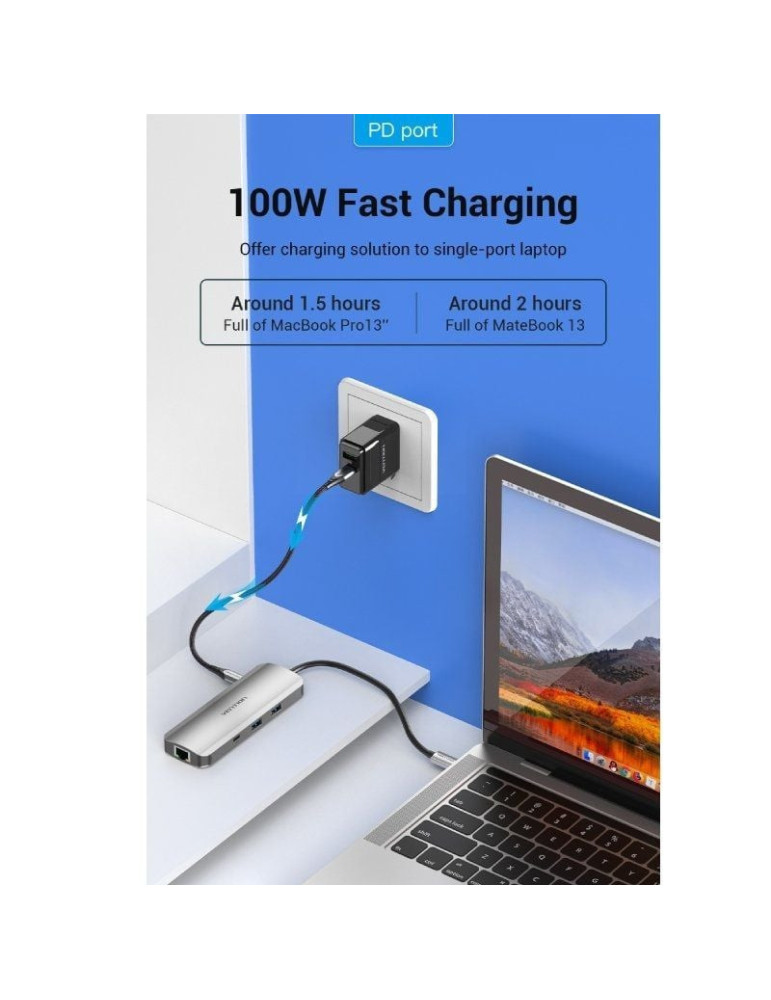 Docking USB Tipo-C Vention TOMHB/ 1xHDMI 4K/ 2xUSB/ 1xUSB Tipo-C/ 1xUSB Tipo-C PD/ 1xRJ45/ 1xLector Tarjetas SD y MicroSD/ Jack 