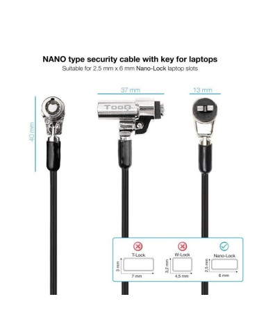 Cable de Seguridad Tipo NANO para Portátiles TooQ TQCLKC0045-G/ 1.5m 2