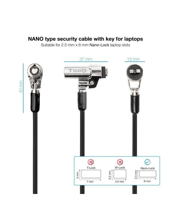 Cable de Seguridad Tipo NANO para Portátiles TooQ TQCLKC0045-G/ 1.5m