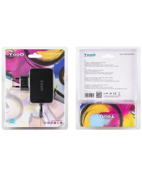 Cargador de Portátil GaN TooQ TQLC-USBCGAN45PD USB Tipo-C/ 45W/ Automático/ Voltaje 5-20V