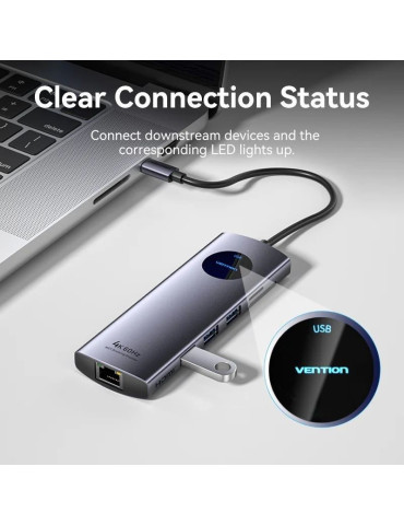 Docking USB Tipo-C Vention TQUHB/ 1xHDMI 4K/ 1xDisplayPort/ 3xUSB/ 1xRJ45/ 1xUSB Tipo-C PD/ 1xLector Tarjetas/ Gris 2