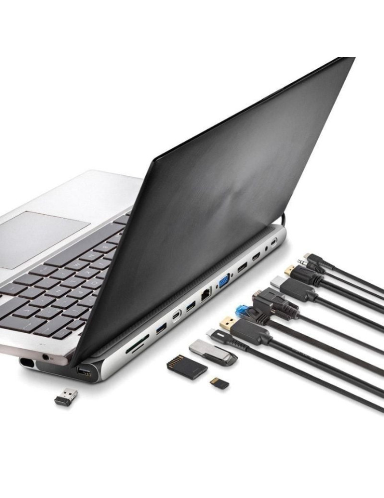 Docking USB Tipo-C NGS WonderDock 12 Pro/ 3xUSB/ 2xHDMI 4K/ 1xVGA/ 1xRJ45/ 1xLector de Tarjetas/ 1xJack 3.5/ 1xUSB Tipo-C PD/ Gr